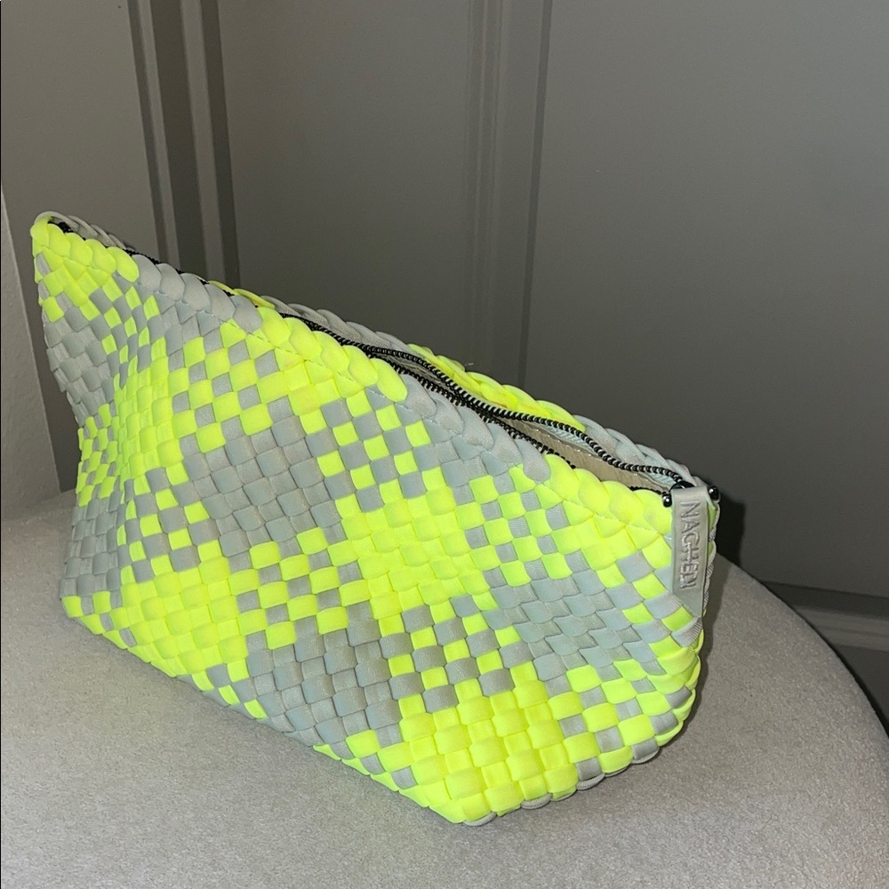 Naghedi Neon Yellow and Gray Woven Cosmetic Pouch - Picture 8 of 13